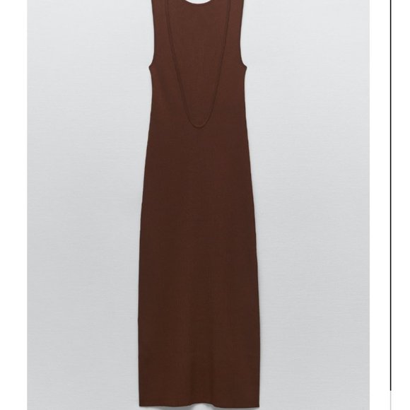 NWT ZARA BROWN KNIT DRESS OPEN BACK - L - Picture 5 of 8